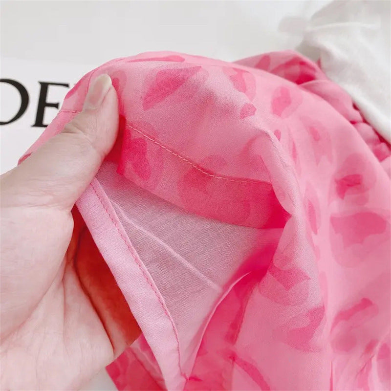 Ensemble anti-UV fille pois rose 2 pièces – chemise + short