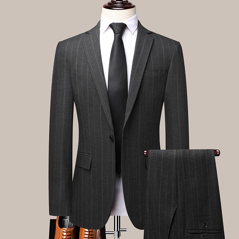 Costume homme slim fit rayé style coréen – ensemble 3 pièces printemps-automne pour mariage et cérémonie