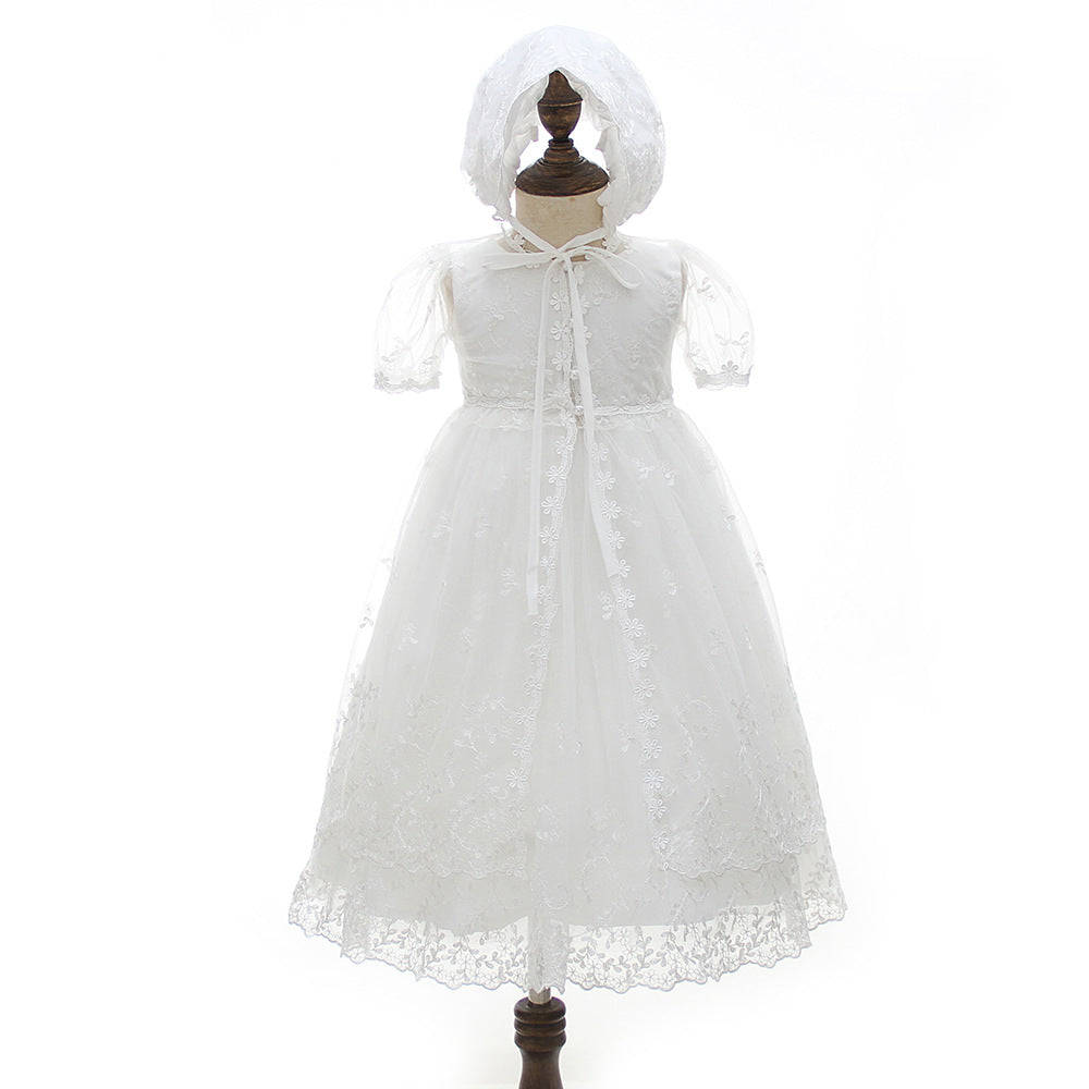Robe baptême bébé fille longue satin blanc – 0-24 mois Carvose Chic
