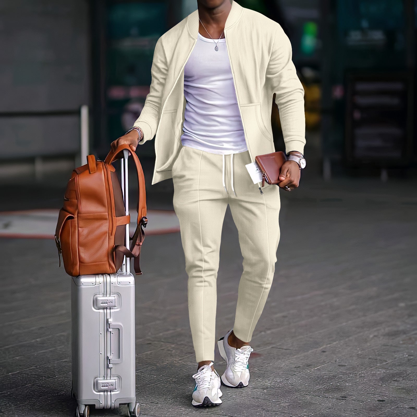 Ensemble baseball waffle gaufré zip poche – veste pantalon automne 5 coloris