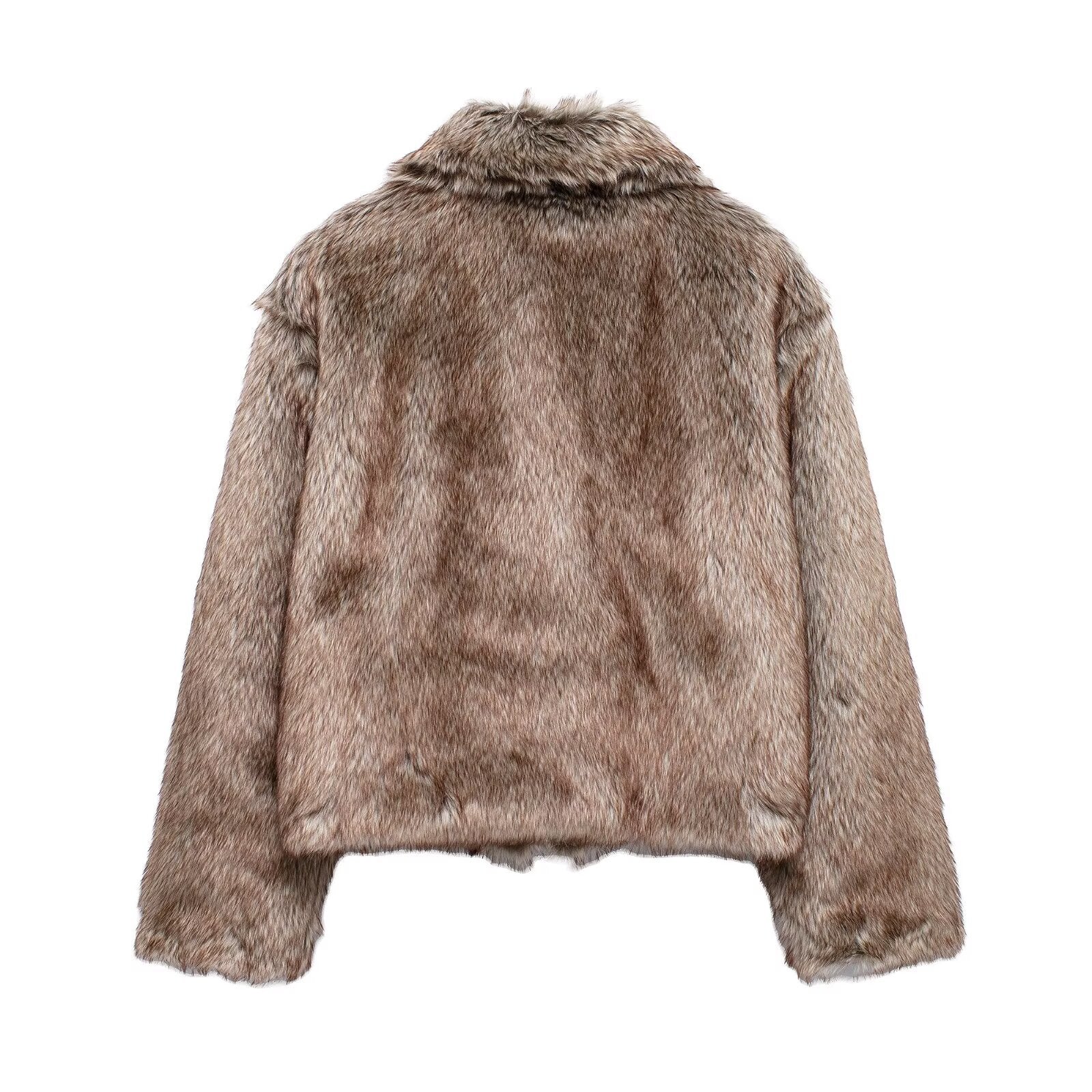 VESTE FAUSSE FOURRURE MEIFENG FEMME – VINTAGE PREPPY RÉTRO ZIP COL FOURRURE