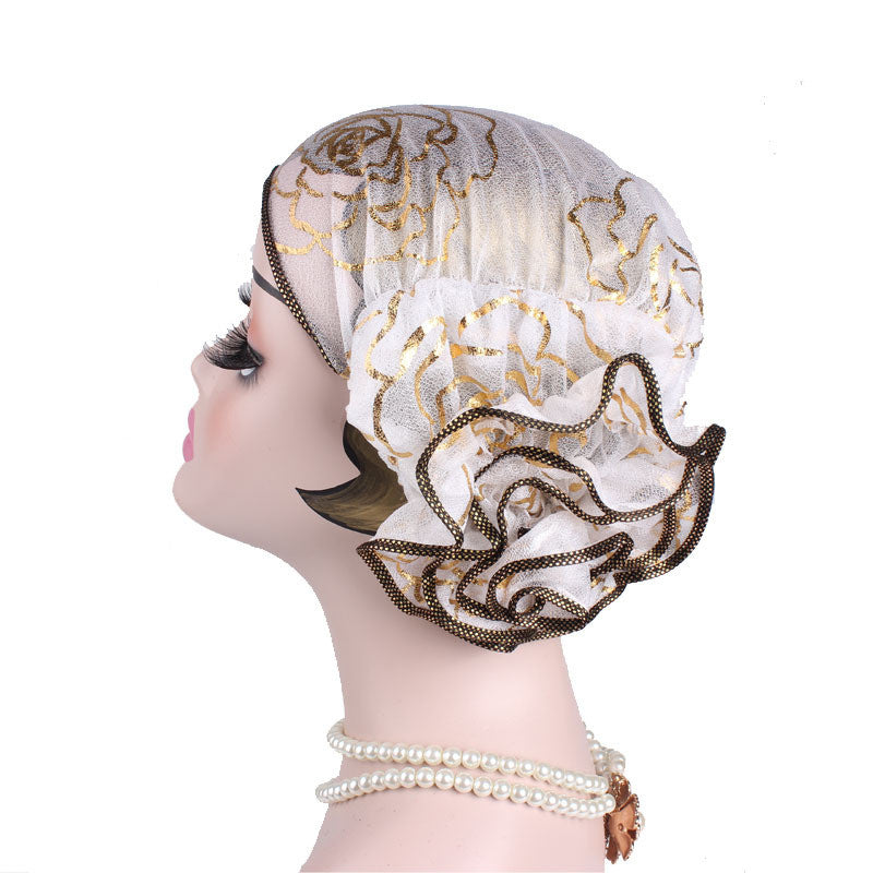 Bonnet sleeve cap noir or rose en laine – jacquard dôme hiver automne