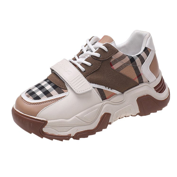 Baskets femme casual à velcro à motif pied-de-poule
