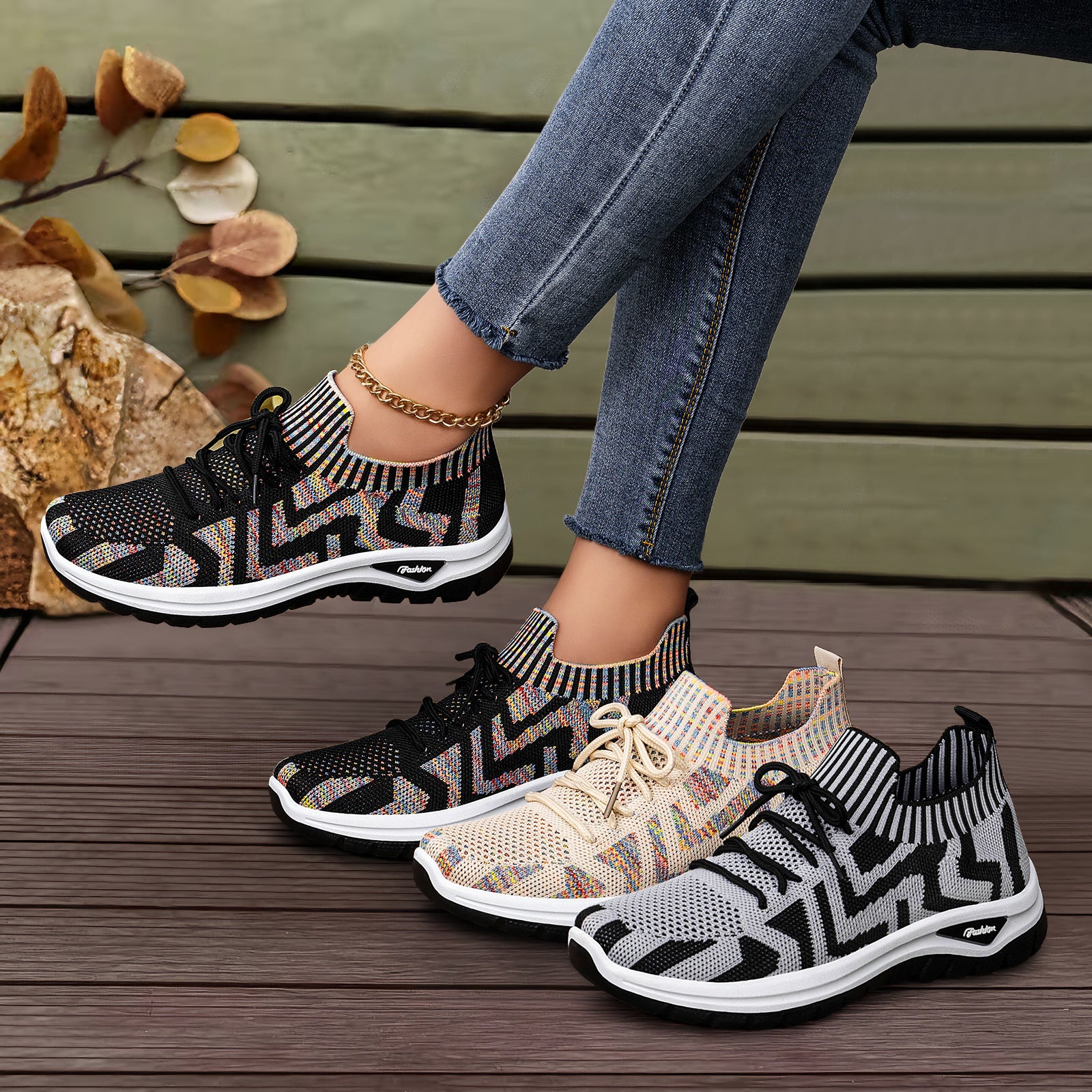 Baskets femme color-block Flyknit respirantes lacets – sport casual