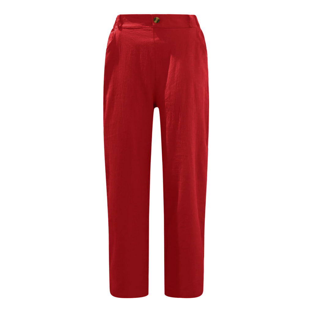 Pantalon femme en coton lin à taille haute – ample, confortable et décontracté