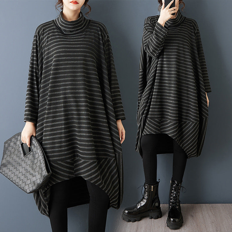 Robe femme décontractée col haut asymétrique – polyvalente et stylée.