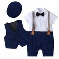 Ensemble combinaison-gilet bébé manches courtes avec chapeau – coton blanc, kaki, gris ou bleu