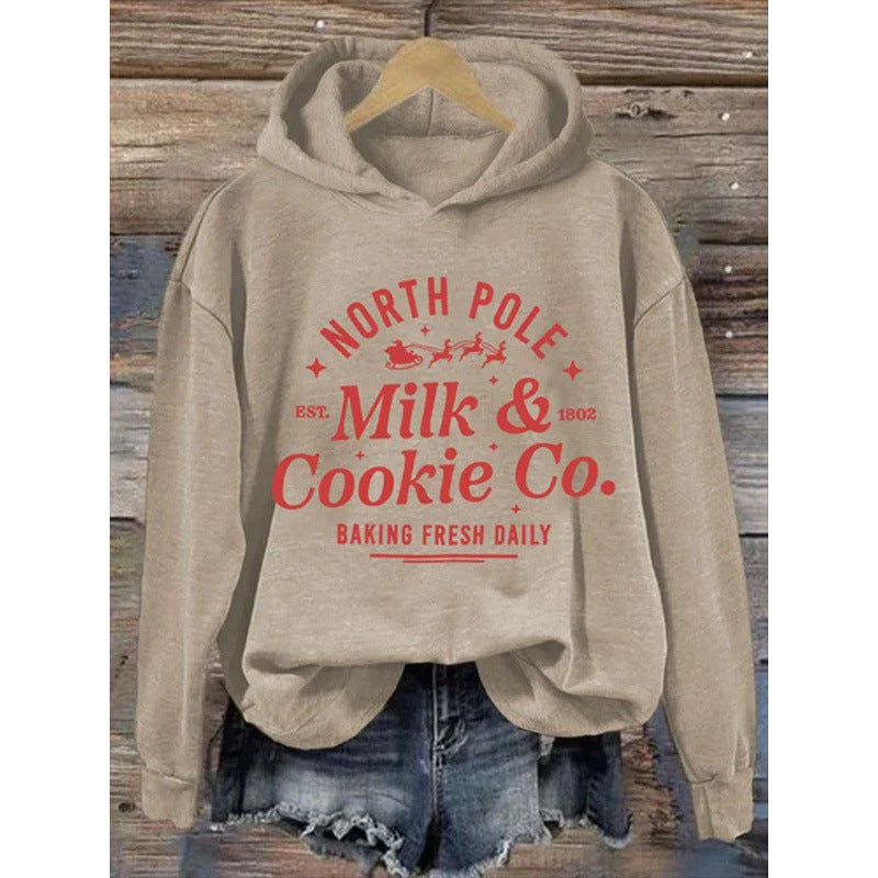 Women's printed hoodie pullover sweatshirt, long sleeves, trendy.