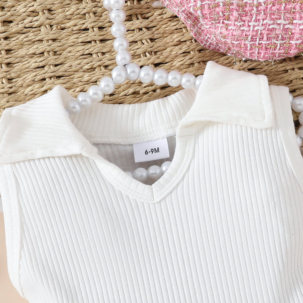 Ensemble fille 3 pièces béret haut jupe à carreaux – rose ou blanc laiteux