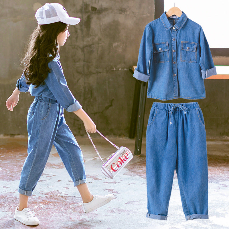 Ensemble fille cowboy printemps-automne 2 pièces – haut et pantalon coton
