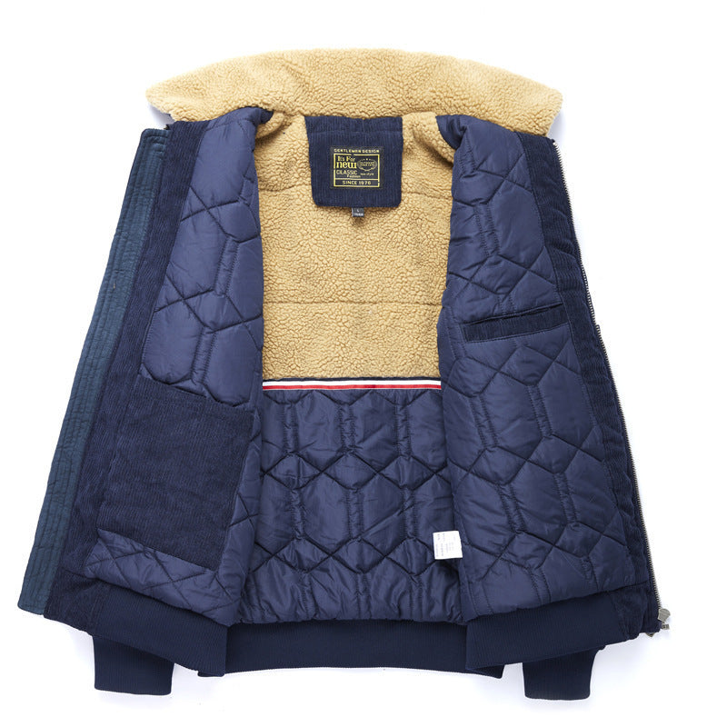 Oversized corduroy baadjie met kraag – kaki/blou/swart-grys