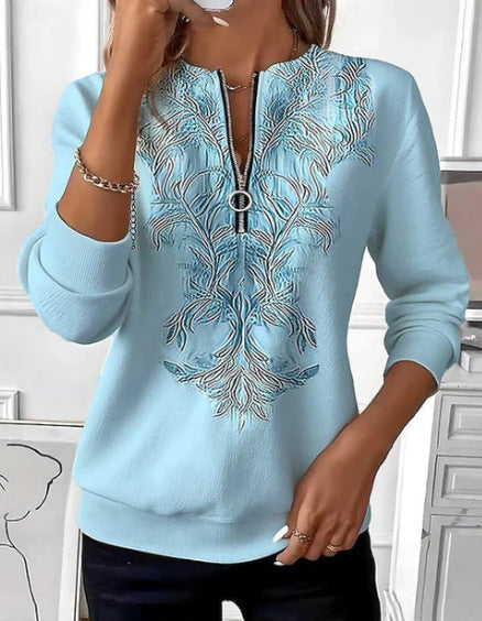 Women's long-sleeve pullover sweatshirt with festive trendy patterns.
