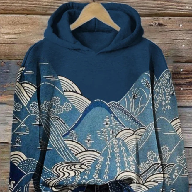 Women's printed hoodie pullover sweatshirt, long sleeves, trendy.