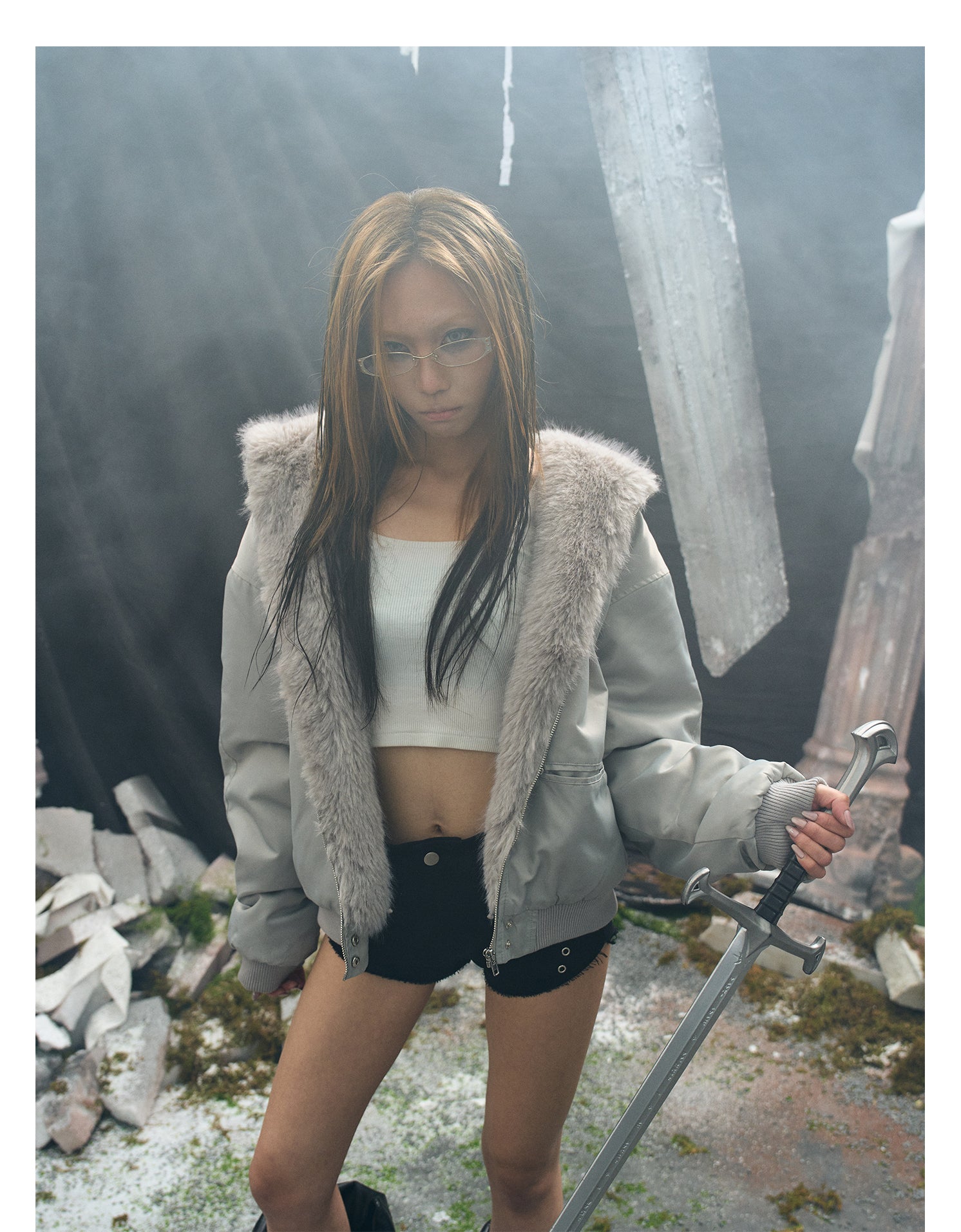 Manteau Air Force luxe vison gravé montagne, protection grand froid.