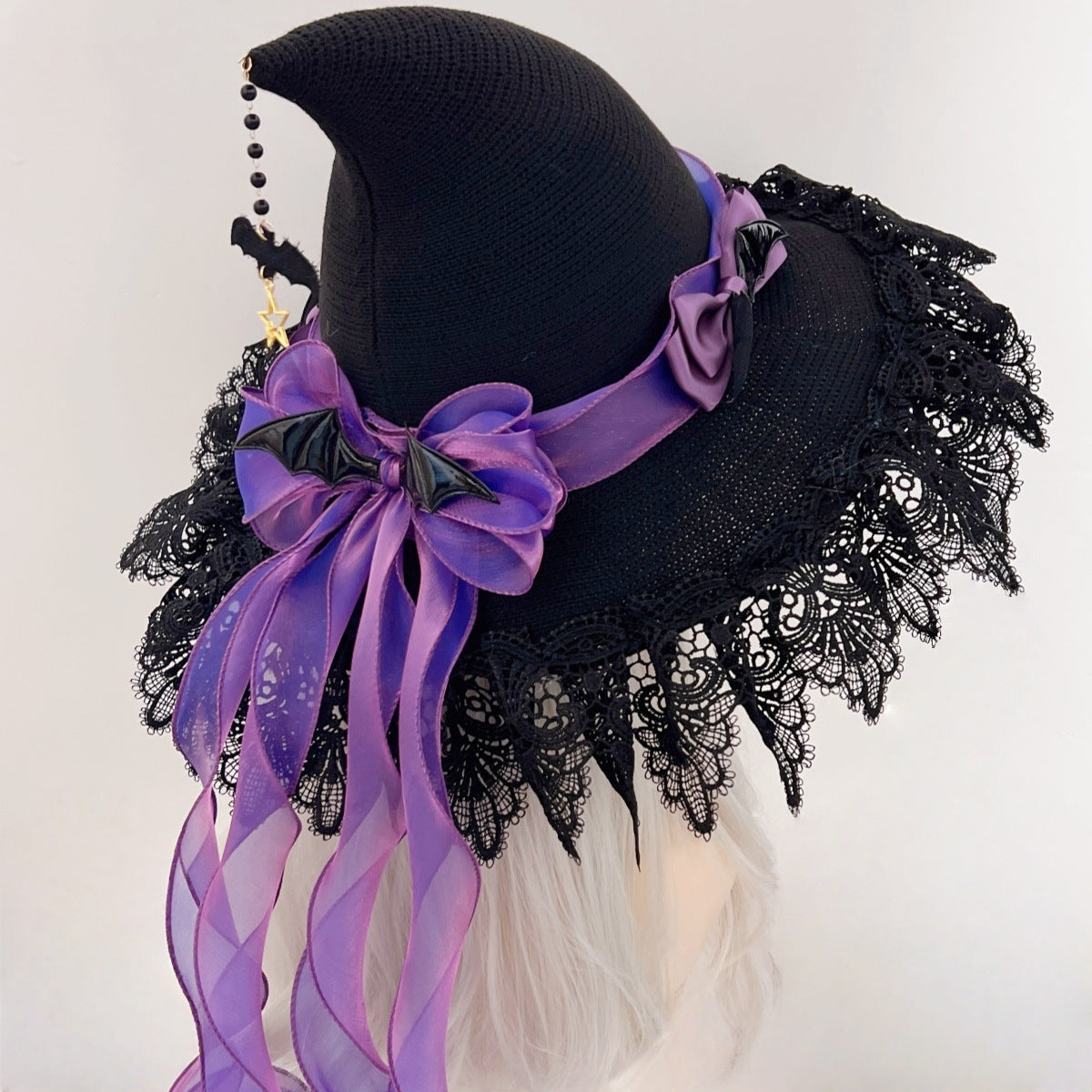 Chapeau sorcière gothique lolita handmade Devil – dentelle ruban 5 couleurs