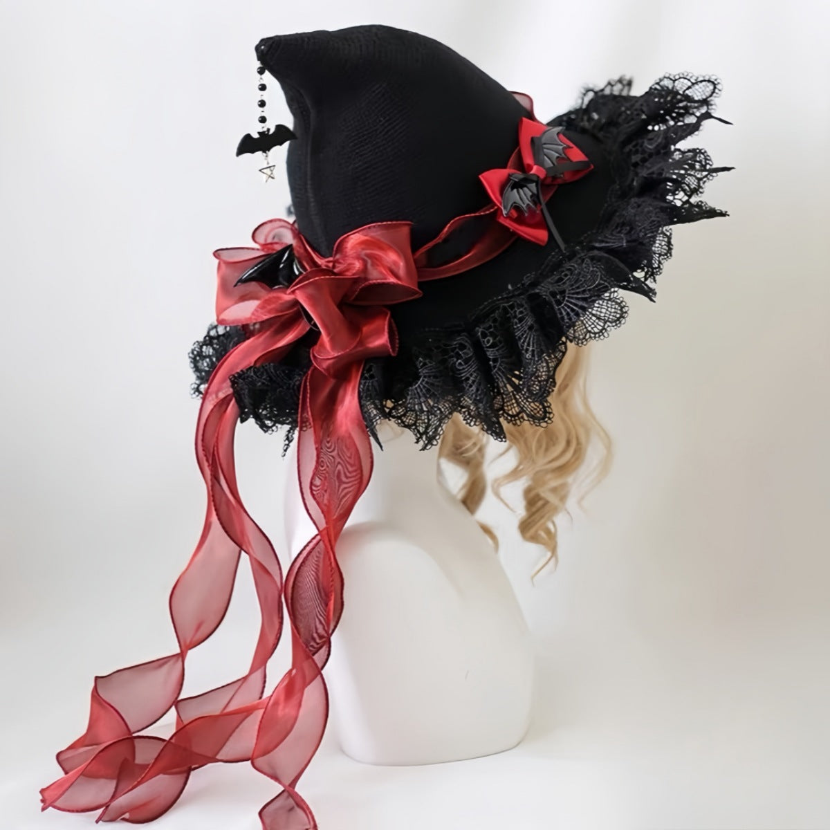 Chapeau sorcière gothique lolita handmade Devil – dentelle ruban 5 couleurs