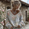Pull Col V Imprimé Premium Effet Tricot Faux
