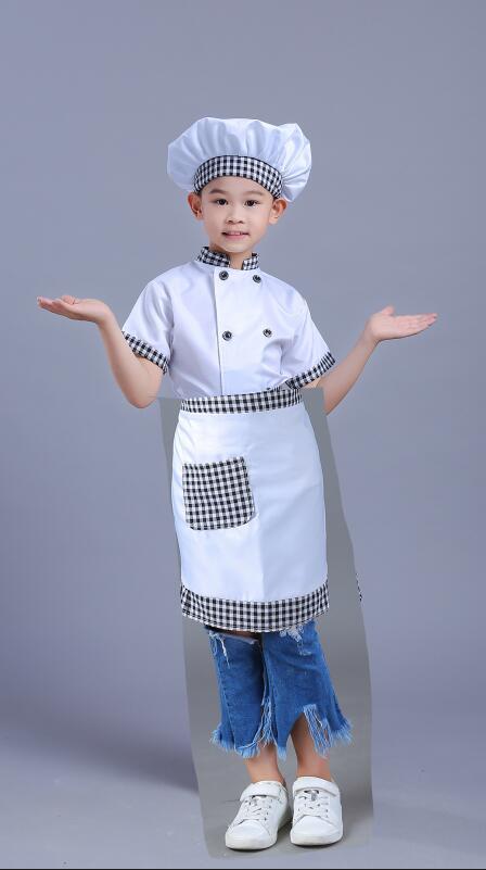 Costume chef COS enfants fourrure lapin – carreaux complet haut/tablier/chapeau
