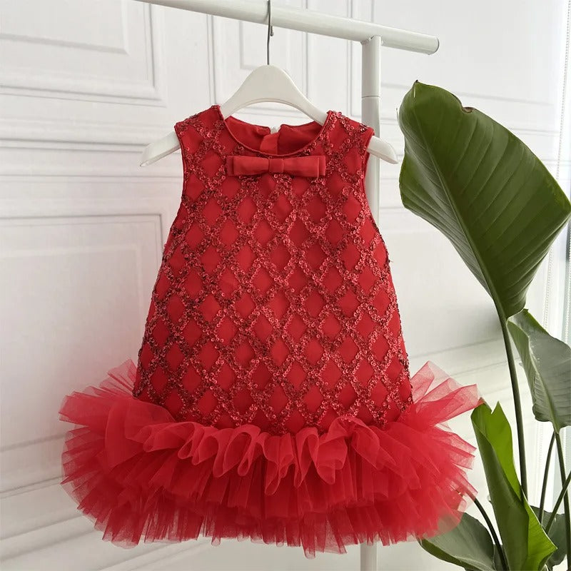 Robe de Princesse sans manches fille + sweater – rouge chinois/thé au lait