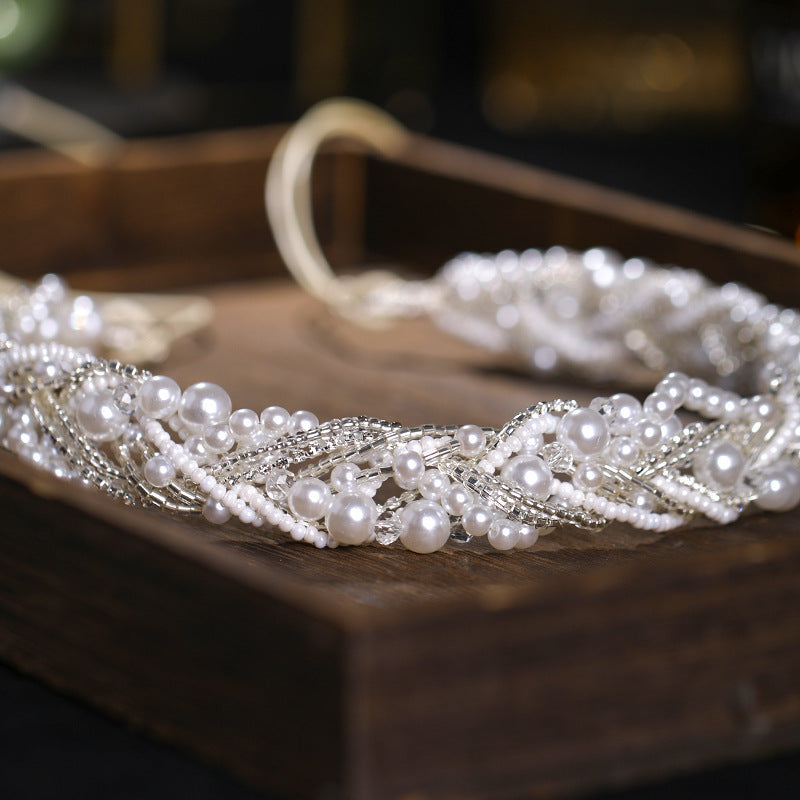 ACCESSOIRE TÊTE MARIÉE – HEADBAND FAIT MAIN COURONNE PERLES STRASS BLANC