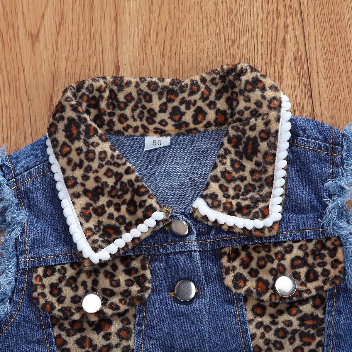 Ensemble fille 2 pièces denim léopard sans manches