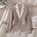 Elegant Women's Khaki Blazer – Chic Contrasting Buttons