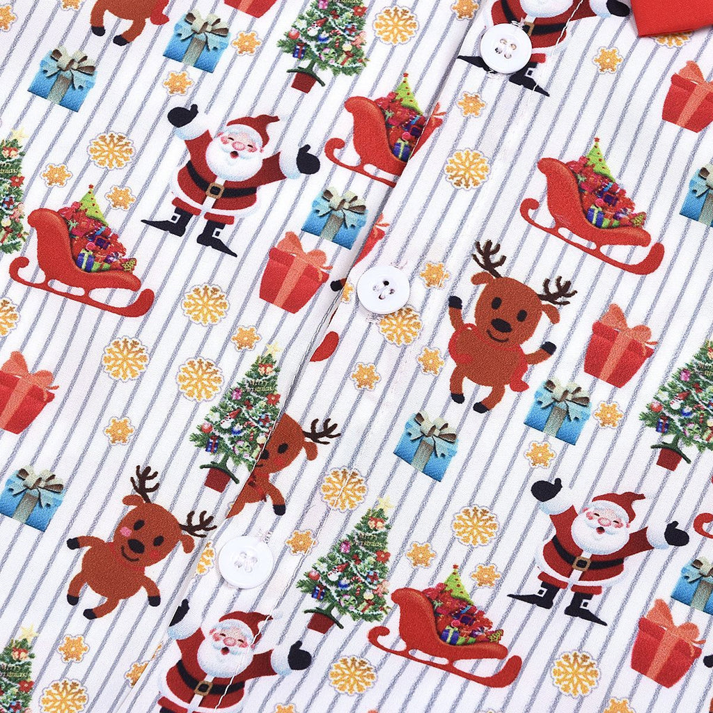 Ensemble garçon Noël rouge imprimé coton 85% – chemise boutonnée avec nœud