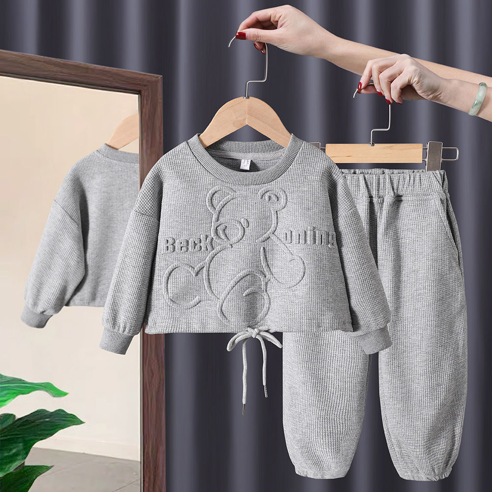 Ensemble hoodie pullover ours fille coréen – rose/gris