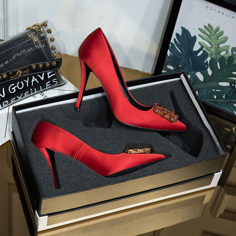 Escarpins satin bout pointu femme – Élégance soirée chic EU 35-43