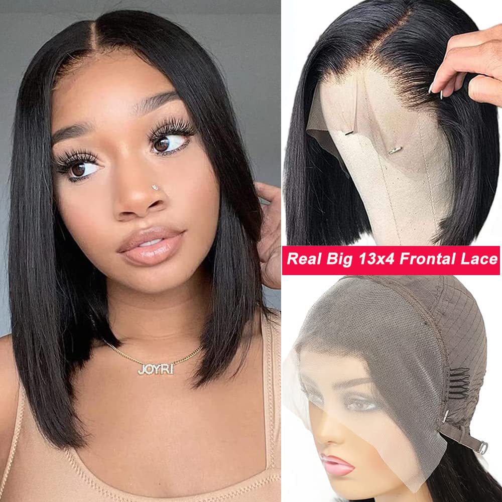 Perruque lace courte lisse avec raie libre – fibre synthétique résistante à la chaleur.