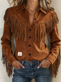 Veste Suede Col Entaillé Pompons