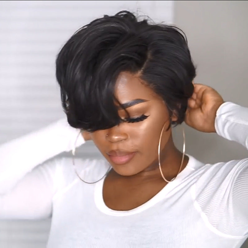 Perruque courte bob micro curls noire ultra-volume