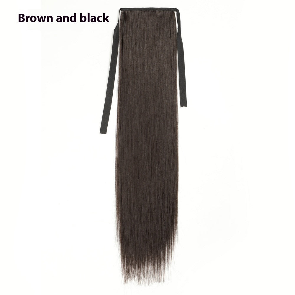 Queue de cheval longue lisse effet soie – perruque lace-up naturelle