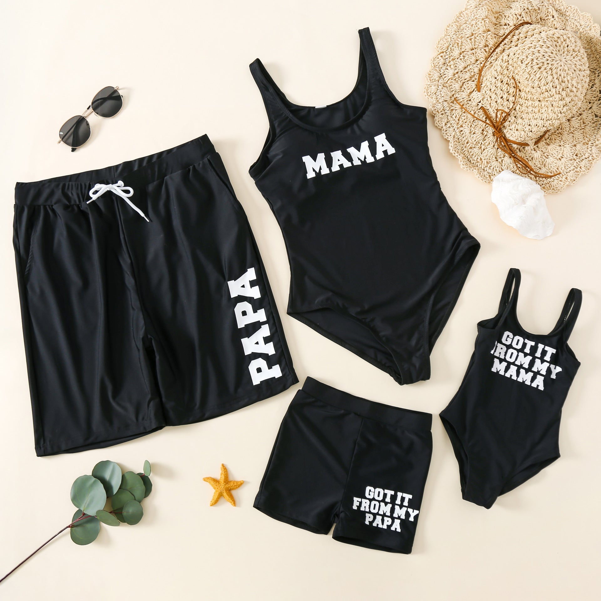 Maillot de bain parent-enfant noir milk silk – unisexe 6M-7Y + adultes