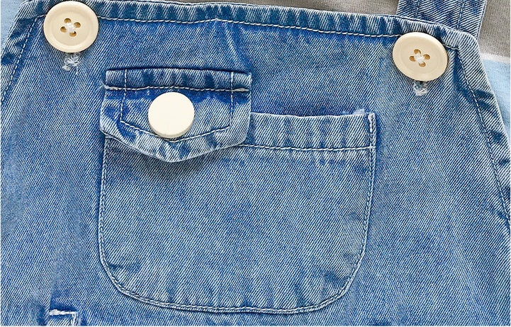 Salopette bébé en denim bleu – ensemble t-shirt manches courtes et pantalon
