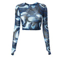 Haut court femme imprimé col rond manches longues – polyester spandex