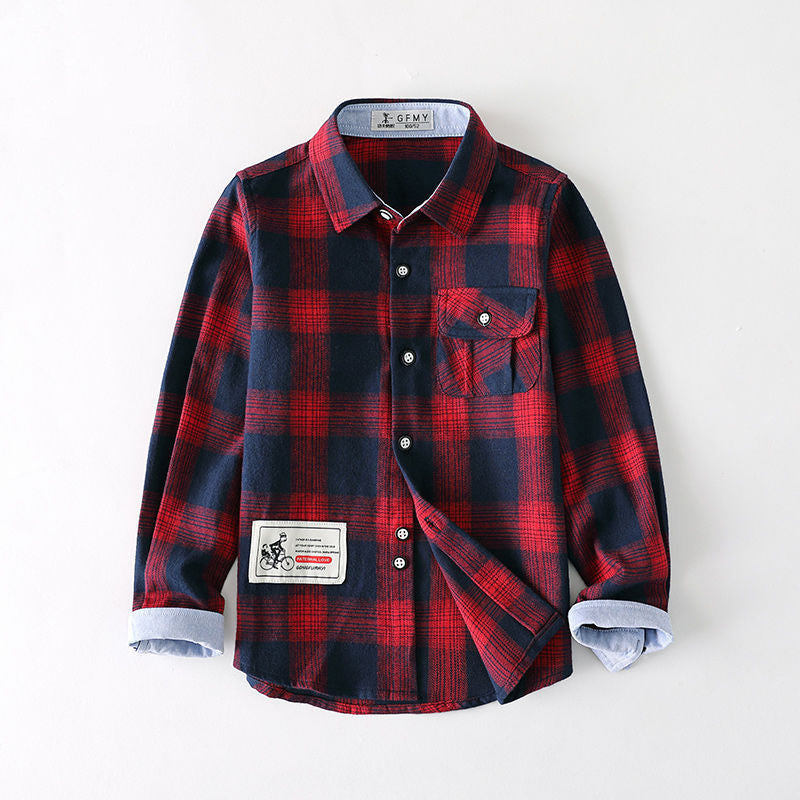 Chemise garçon à carreaux manches longues slim