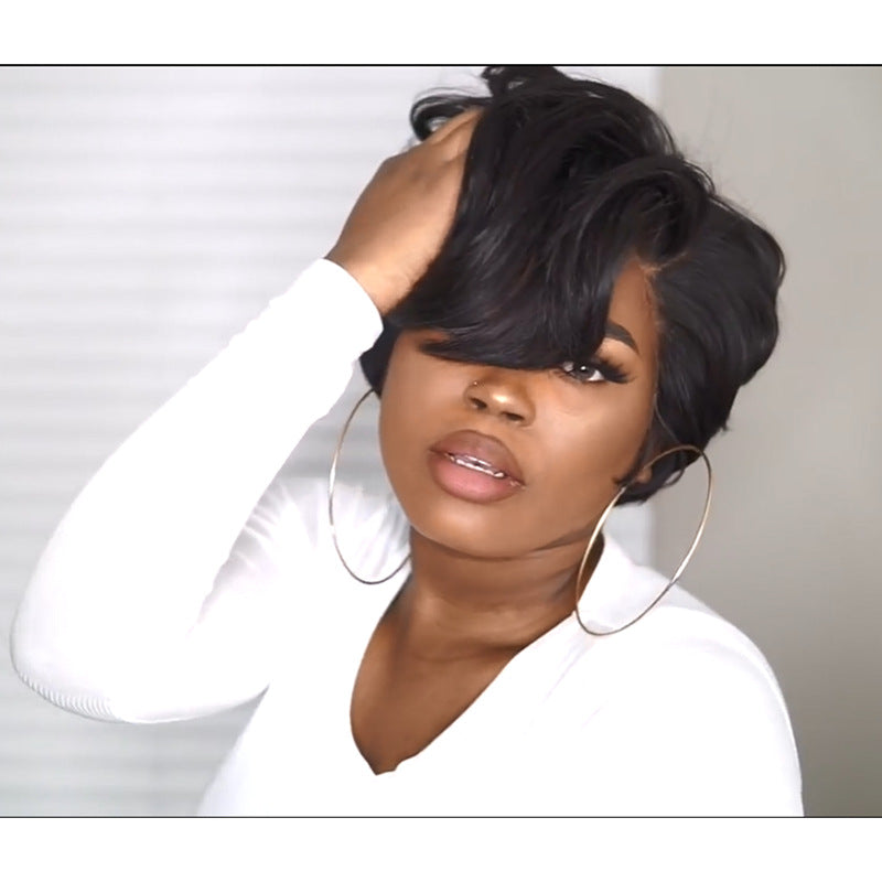 Perruque courte bob micro curls noire ultra-volume