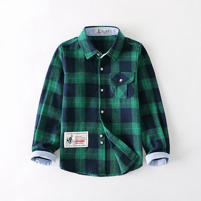 Chemise garçon à carreaux manches longues slim