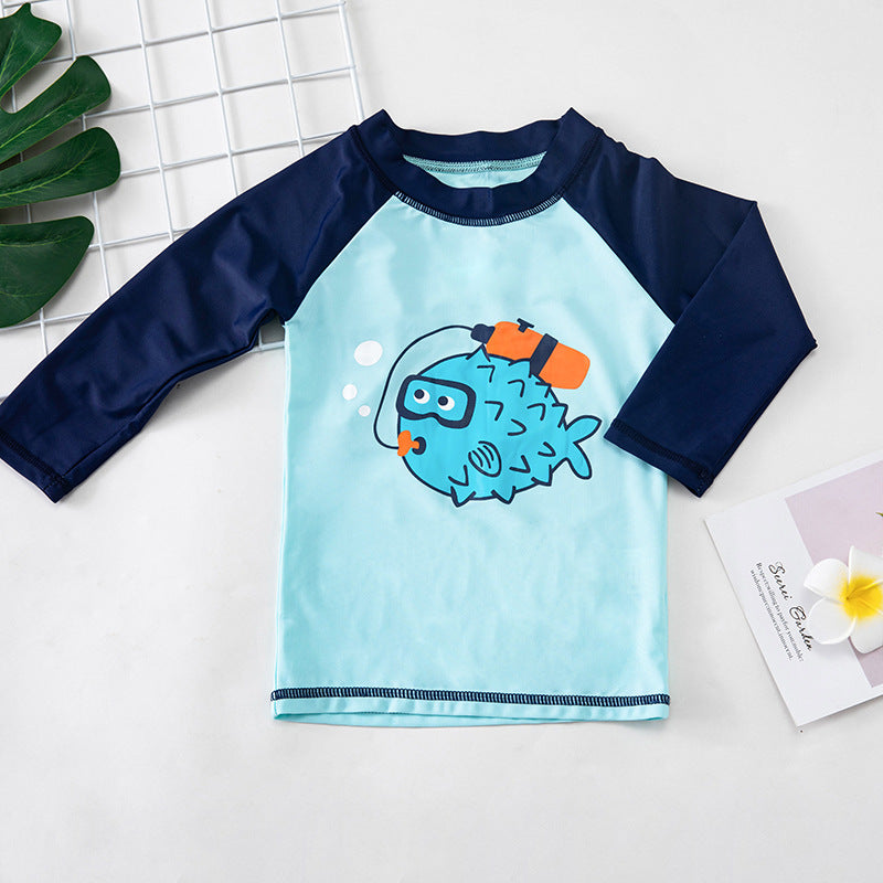 Maillot de bain enfant cartoon hot spring poisson-globe – avec short et chapeau