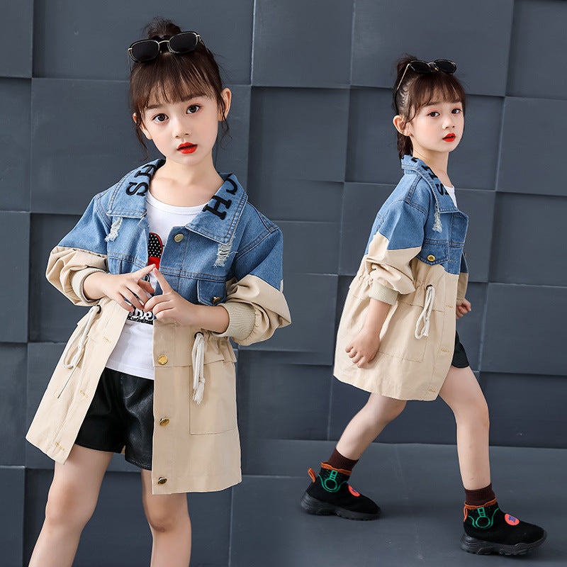 Trench-coat en jean pour enfant, style simple et tendance