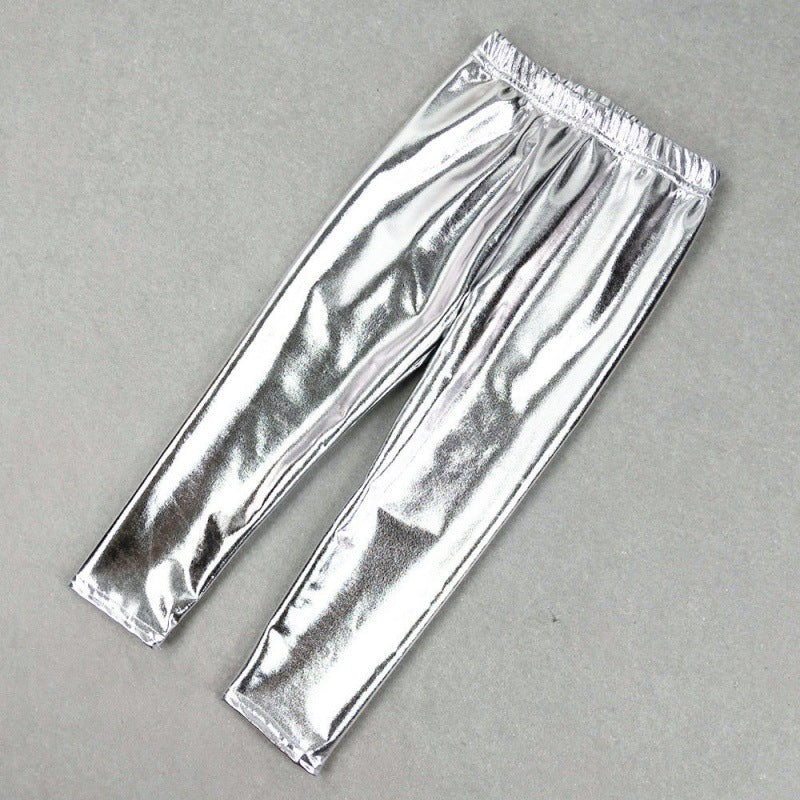Pantalon brillant doré à taille élastique pour filles