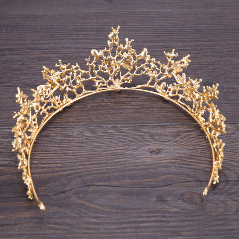 ACCESSOIRE CHEVEUX MARIAGE – SERRE-TÊTE FEUILLES STRASS DORÉ CARREAUX