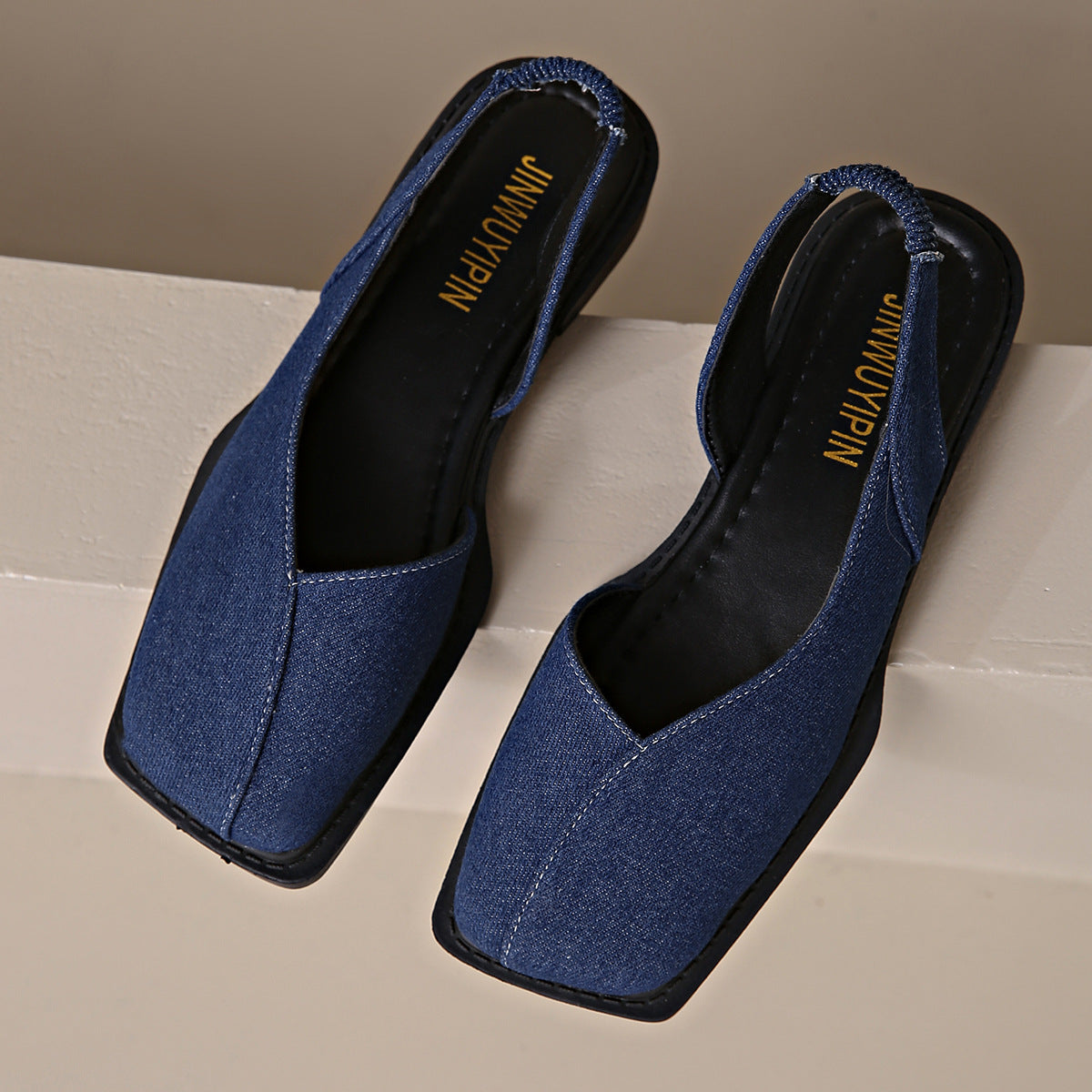 Sandales femme bout carré fermé élastiques – noir/beige/châtaigne/bleu/léopard PU