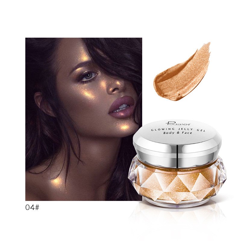 Illuminateur gelée visage & corps – Fard à paupières effet sirène – Glow pailleté – Illuminateur liquide doré & bronzer