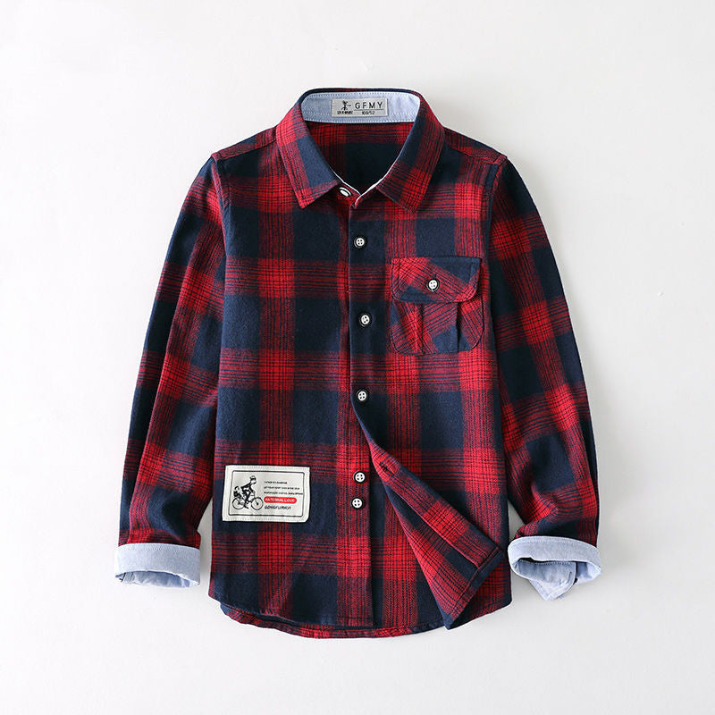 Chemise garçon à carreaux manches longues slim