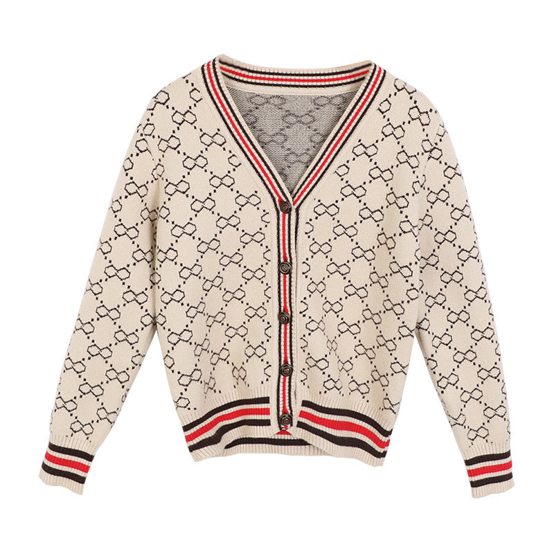 Cardigan tricot enfant col V café – viscose boutonnage simple