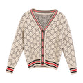 Cardigan tricot enfant col V café – viscose boutonnage simple