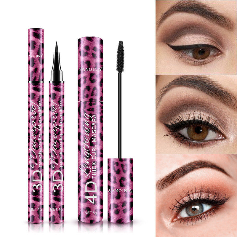 Set mascara noir + eyeliner léopard rouge 8836 – waterproof 4D volume