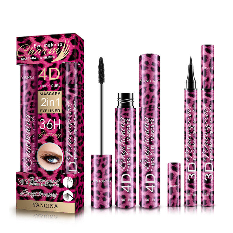 Set mascara noir + eyeliner léopard rouge 8836 – waterproof 4D volume